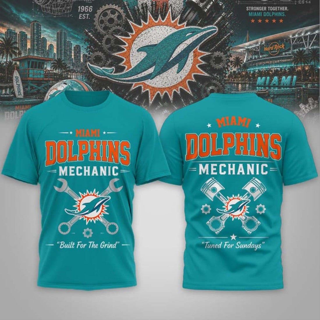 Miami Dolphins Mechanic Built For the Grind T-Shirt 2026 Miami Dolphins Merch Best Gift For Him