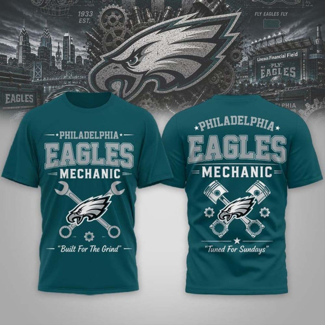 Philadelphia Eagles Mechanic Built For The Grind T-Shirt 2026 Philly Eagles Merch Gift For Dad