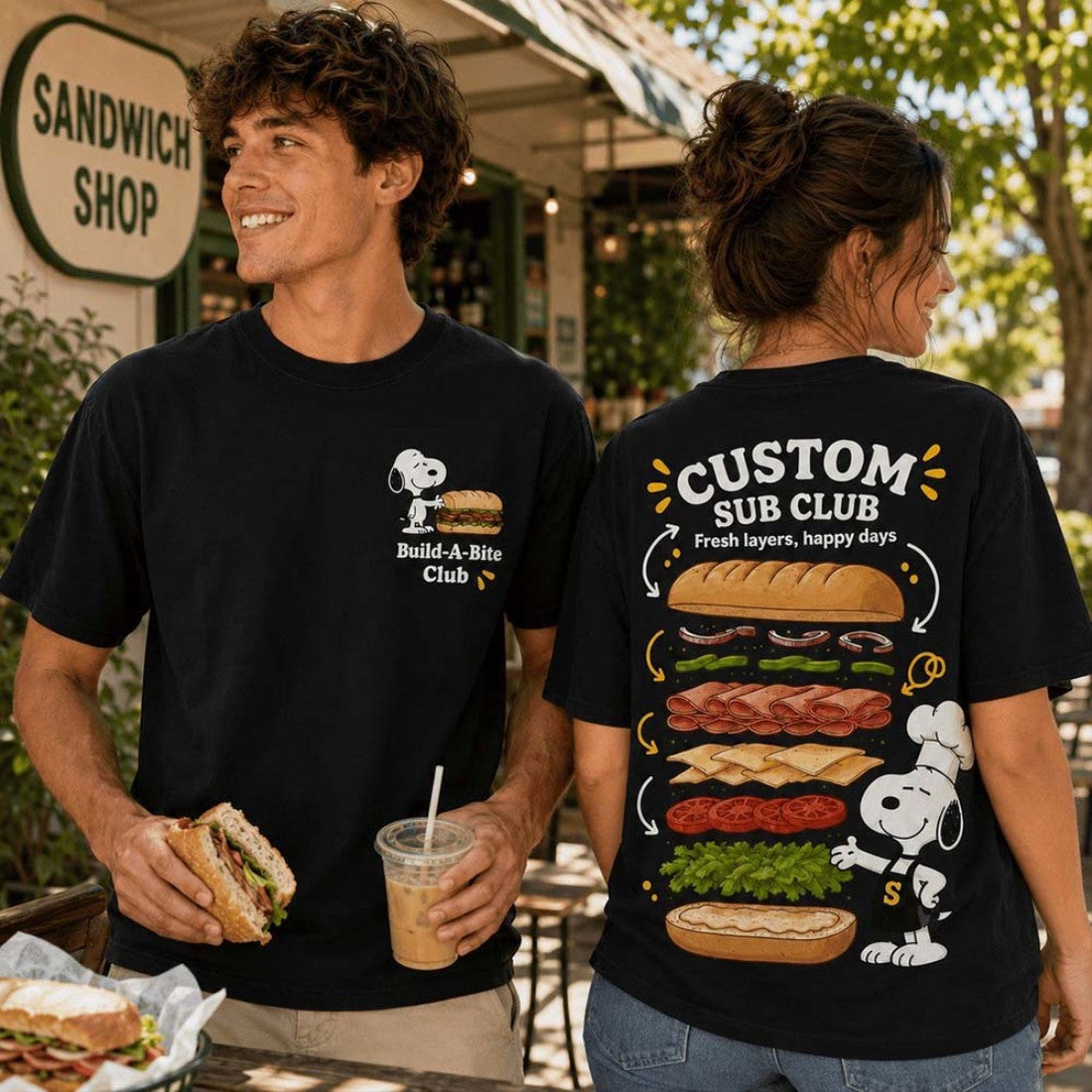Custom Snoopy Build A Bite Club Sub Club Fresh Players T-Shirt Happy Days Clothing BFF Gifts