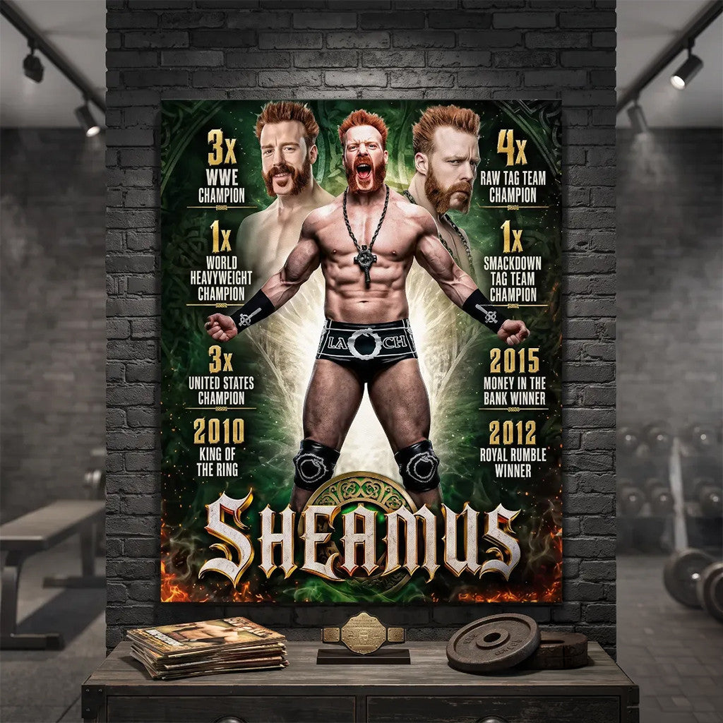 Celtic Warrior Sheamus Death WWE Superstar Career Achievements Poster Wall Art Decor 2026