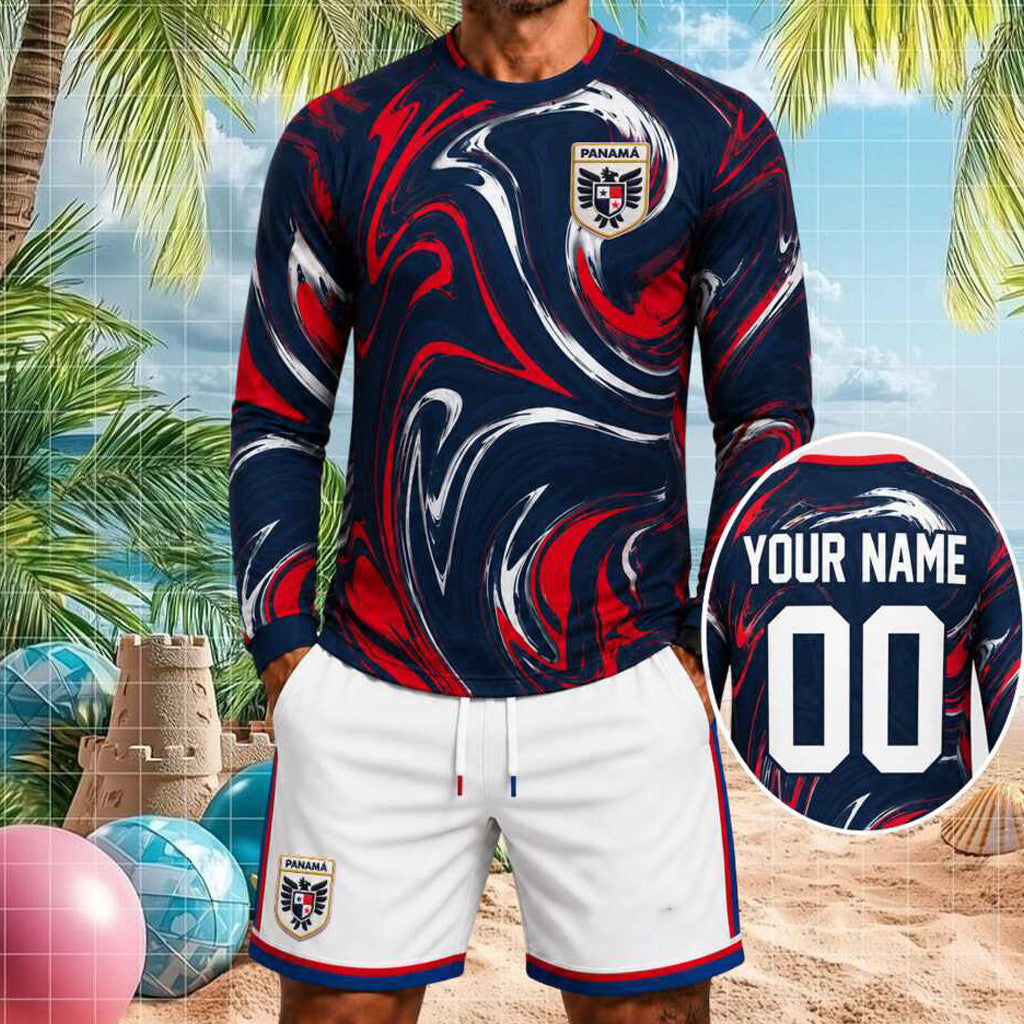 Custom Panama Football National Team Long Sleeve Shirt Shorts Set Gift For Football Lovers