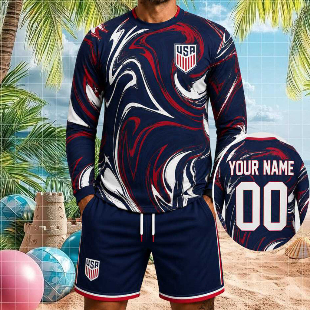 Custom USA Football National Team Long Sleeve Shirt Shorts Set USMNT World Cup 2026 Merch