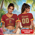 Personalized Belgium United 2026 Cropped V-Neck Shirt Belgium World Cup Merch Women's