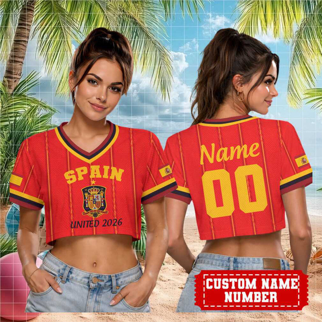 Personalized Spain United 2026 Cropped V-Neck Shirt Spain National Team 2026 World Cup Merch