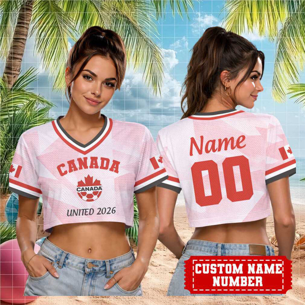 Personalized Canada United 2026 Cropped V-Neck Shirt Canada National Football Team Merch Womens