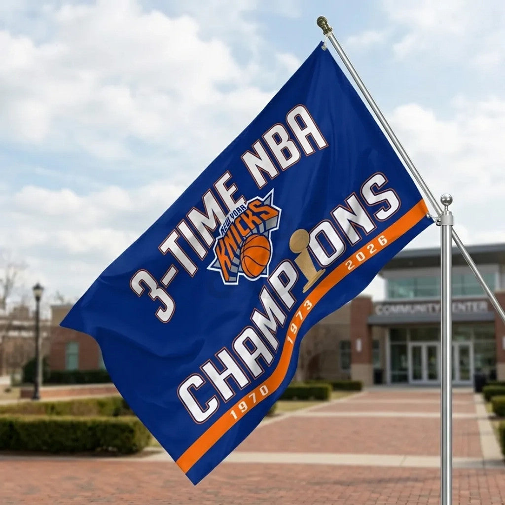 New York Knicks 3-Time Champions Flag NY Knicks Merch Outdoor Decor For Basketball Fans