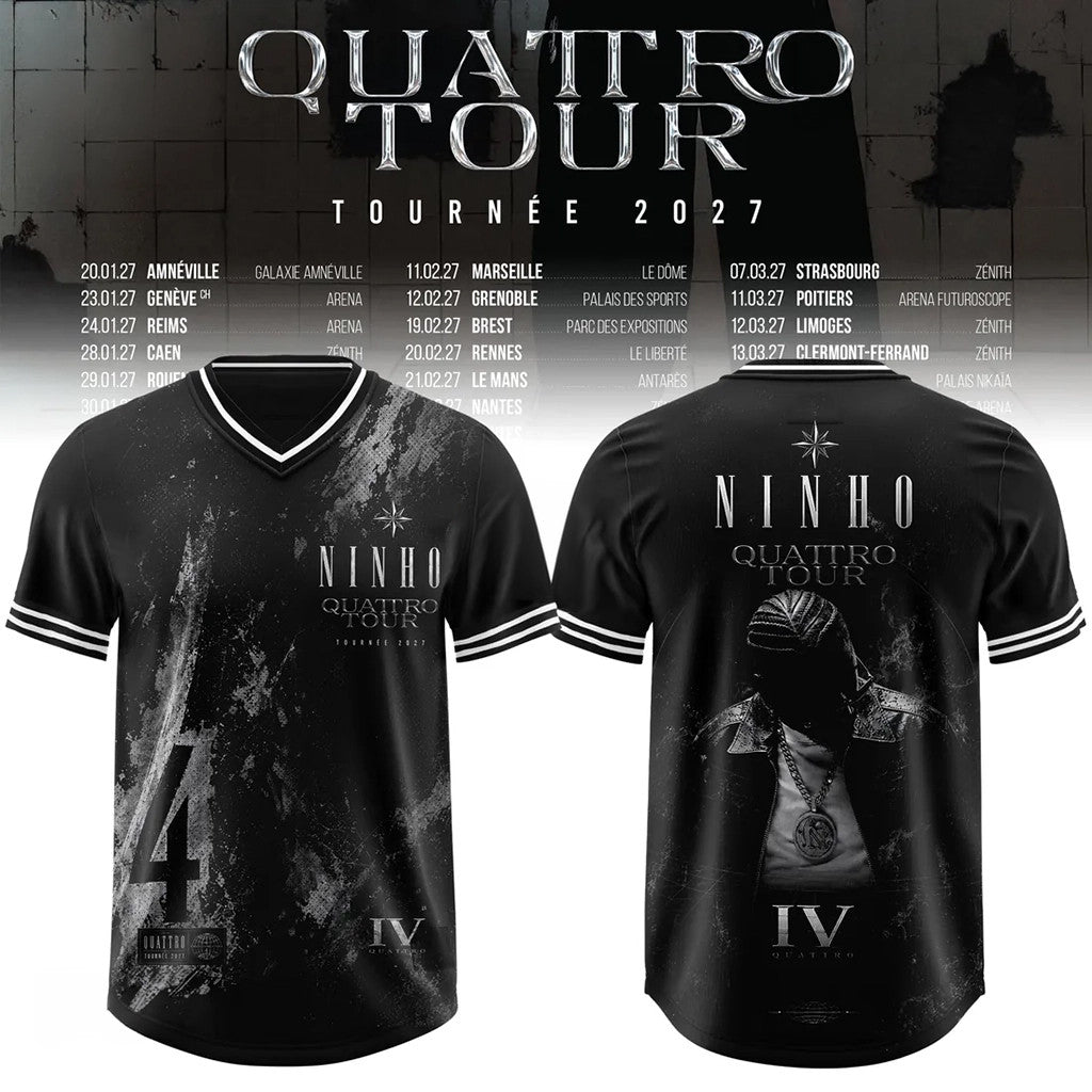 Ninho Quattro Tour Tournee 2027 Black Football Jersey Ninho Merch Best Gift For Rapper Fans