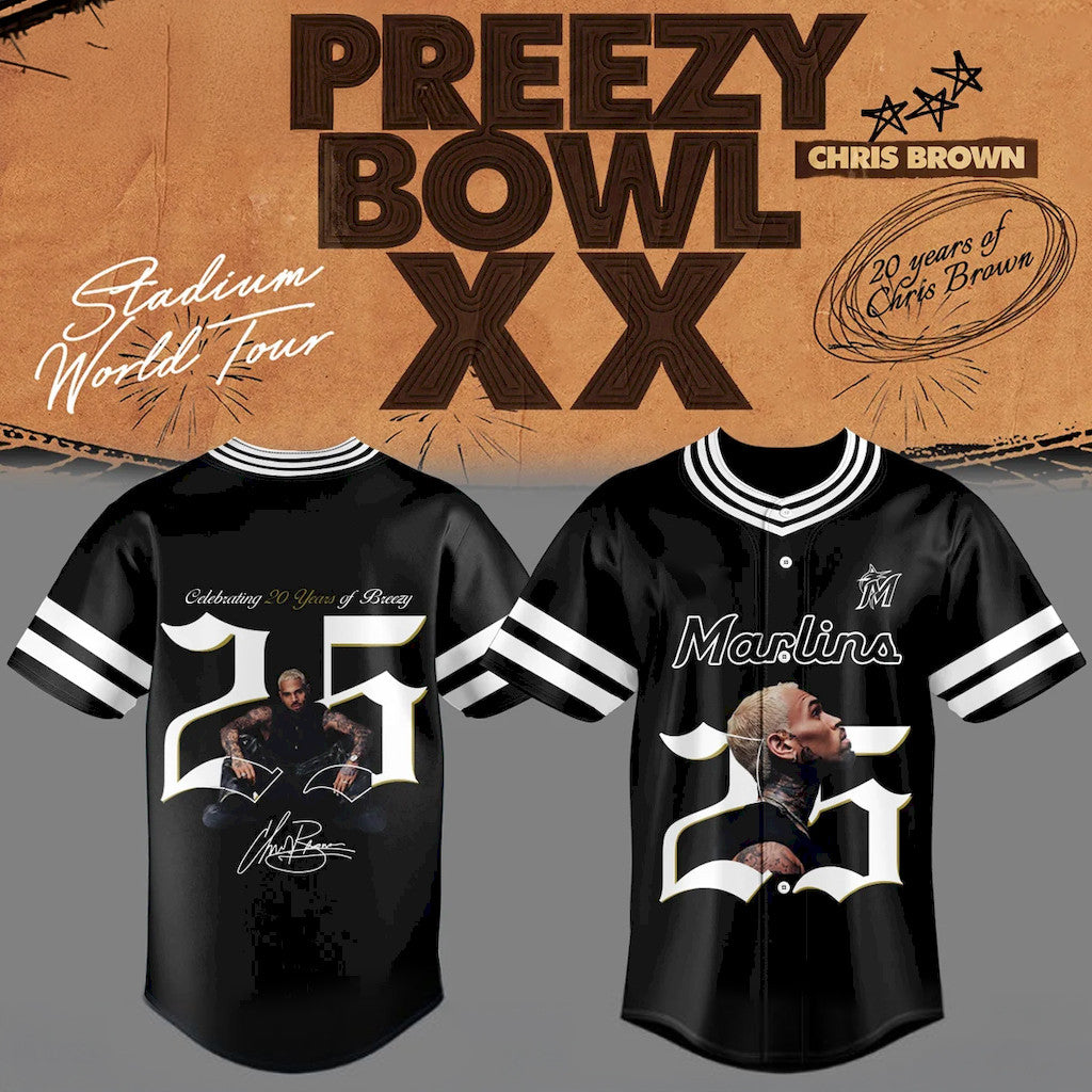 Chris Brown Breezy Bowl XX Miami Marlins Baseball Jersey 2026 Fan Merch Best Gift For Brothers