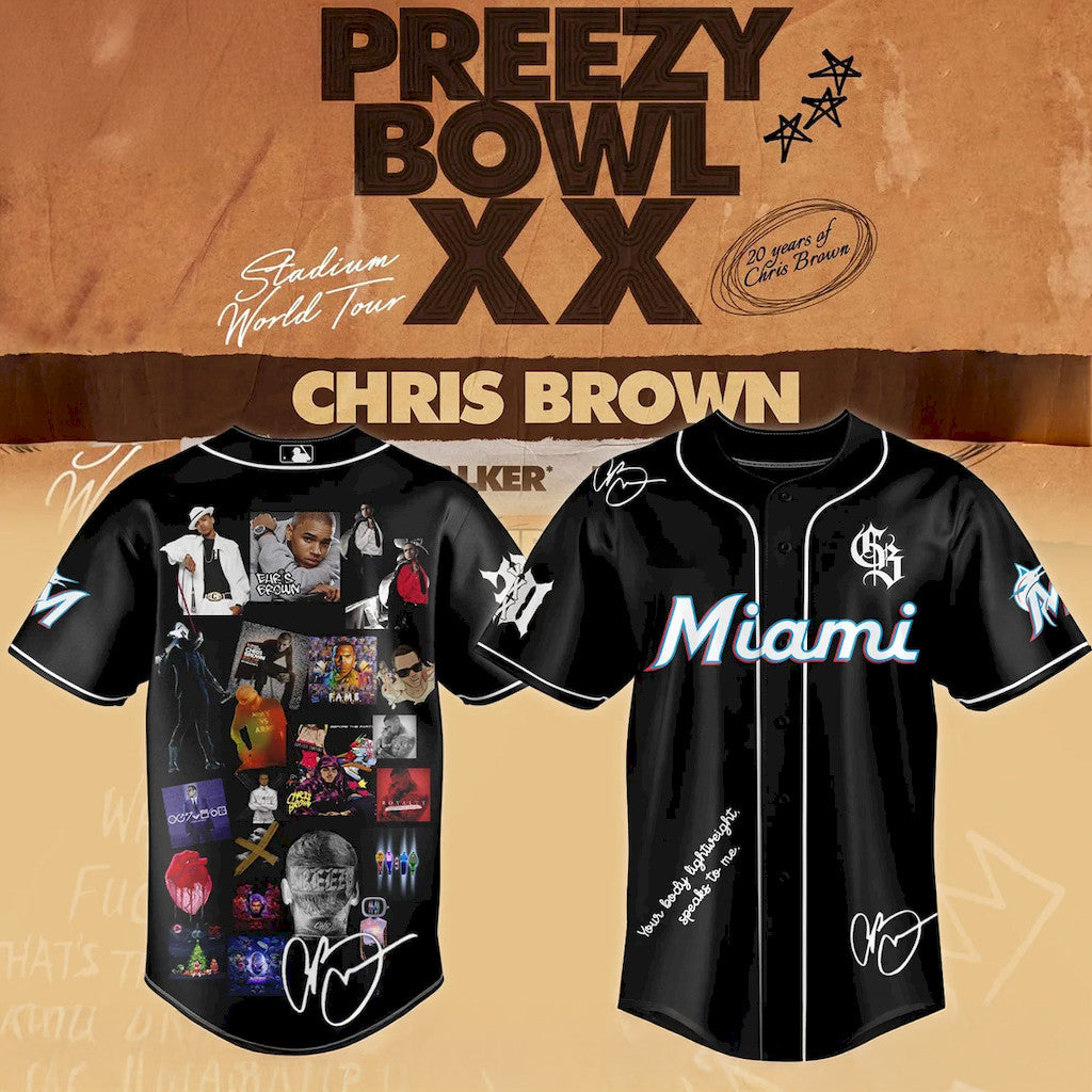 Chris Brown Breezy Bowl XX Miami Marlins Baseball Jersey Miami Marlins Merch Gifts For Fans