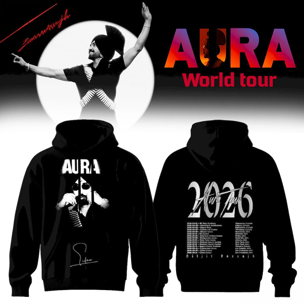 Diljit Dosanjh AURA World Tour 2026 Hoodie Black Diljit Dosanjh Merch Signature