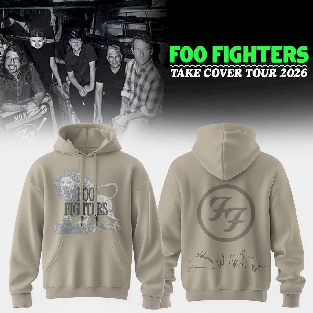 Foo Fighters Take Cover Tour 2026 Hoodie FF Lion Hoodie Signed Foo Fighters Merch Rock Fan Gift