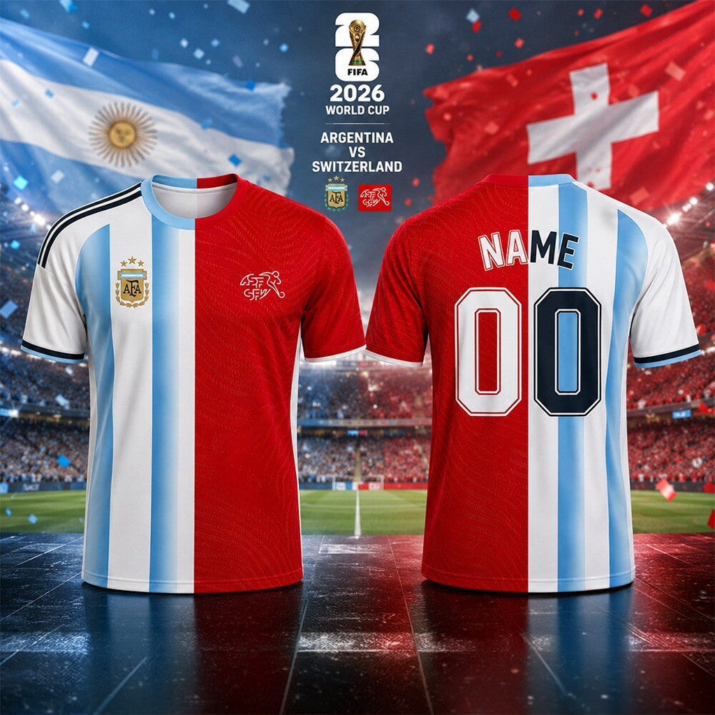 Personalized 2026 World Cup Argentina Vs Switzerland Split Soccer Jersey Shirt FIFA WC Merch