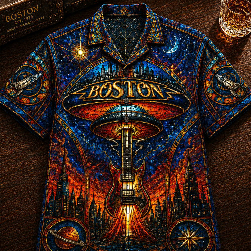 Boston Stained Glass Space Rock Band 2026 Hawaiian Shirt Birthday Ideas For Boyfriend