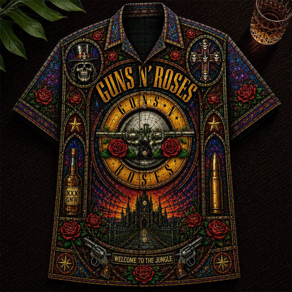 Gun N Roses Band Stained Glass 2026 Hawaiian Shirt GNR Merch Best Gift For Rock Fans