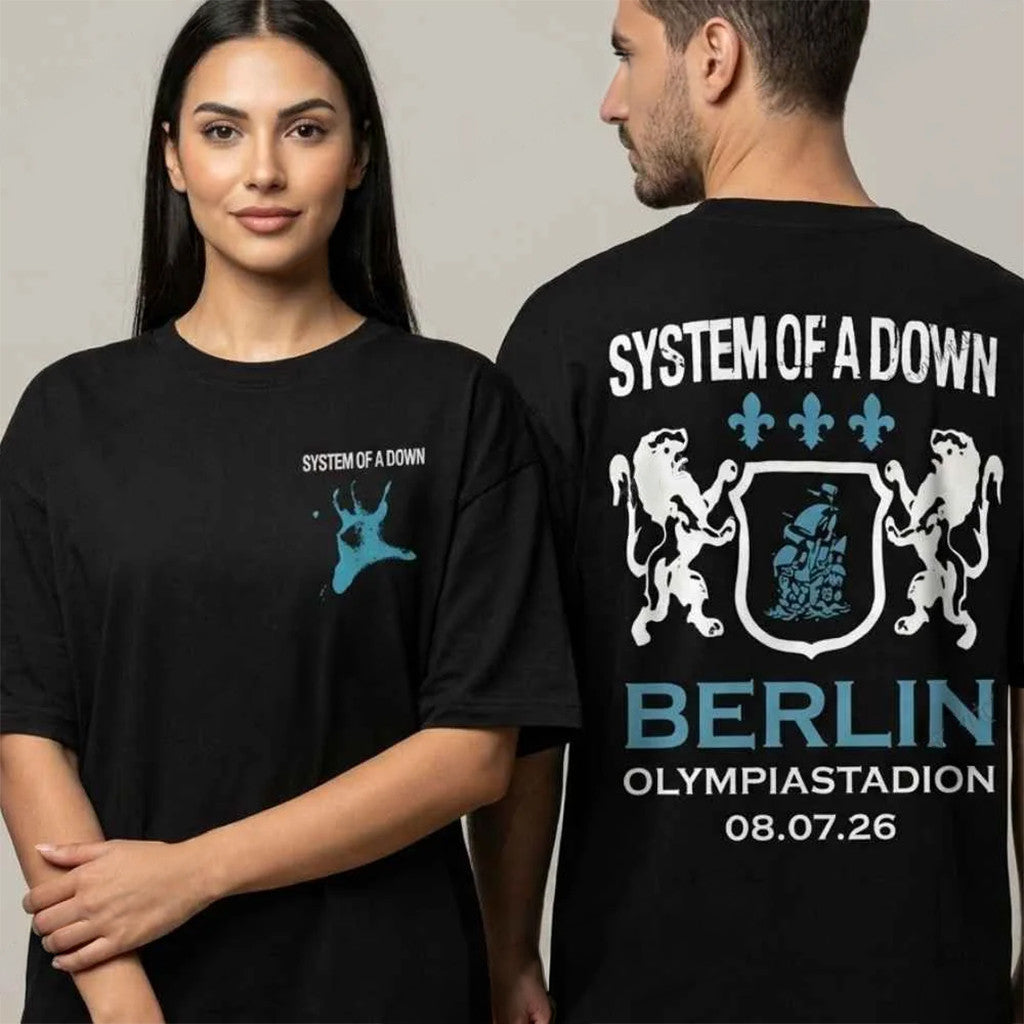 System Of A Down At Olympiastadion Berlin Germany On July 8 2026 Lion Logo T-Shirt SOAD Merch - Loomnari