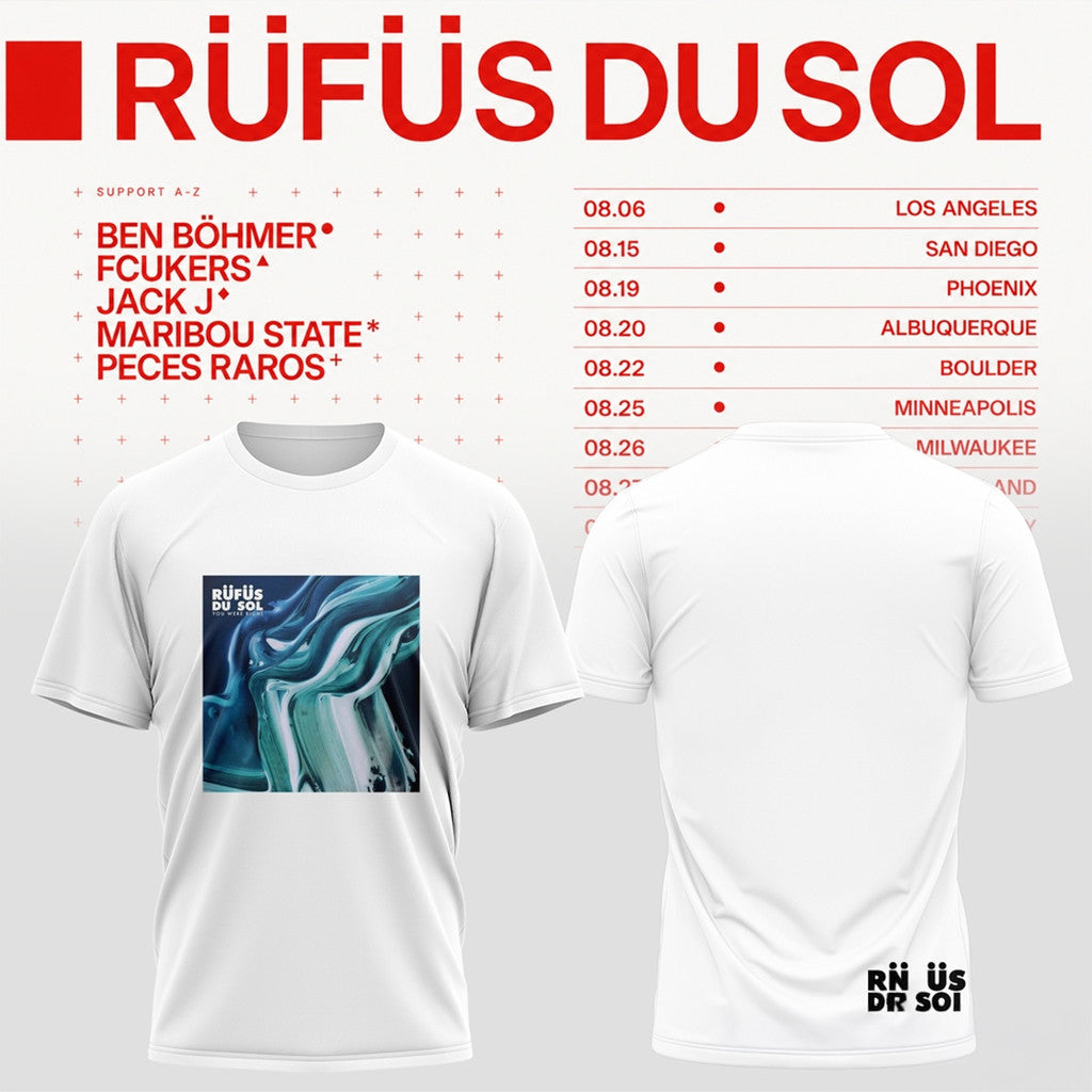 Rufus Du Sol 2026 Tour White T-Shirt Rufus Du Sol Merch Band Fan Shirt Gift For Dad - Loomnari