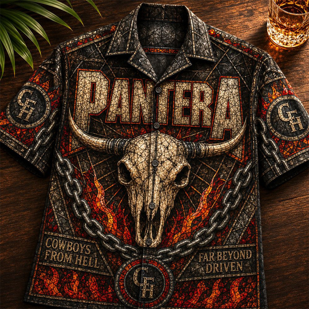 Pantera Stained Glass Heavy Metal 2026 Hawaiian Shirt Pantera Merch Gift For Band Fans - Loomnari