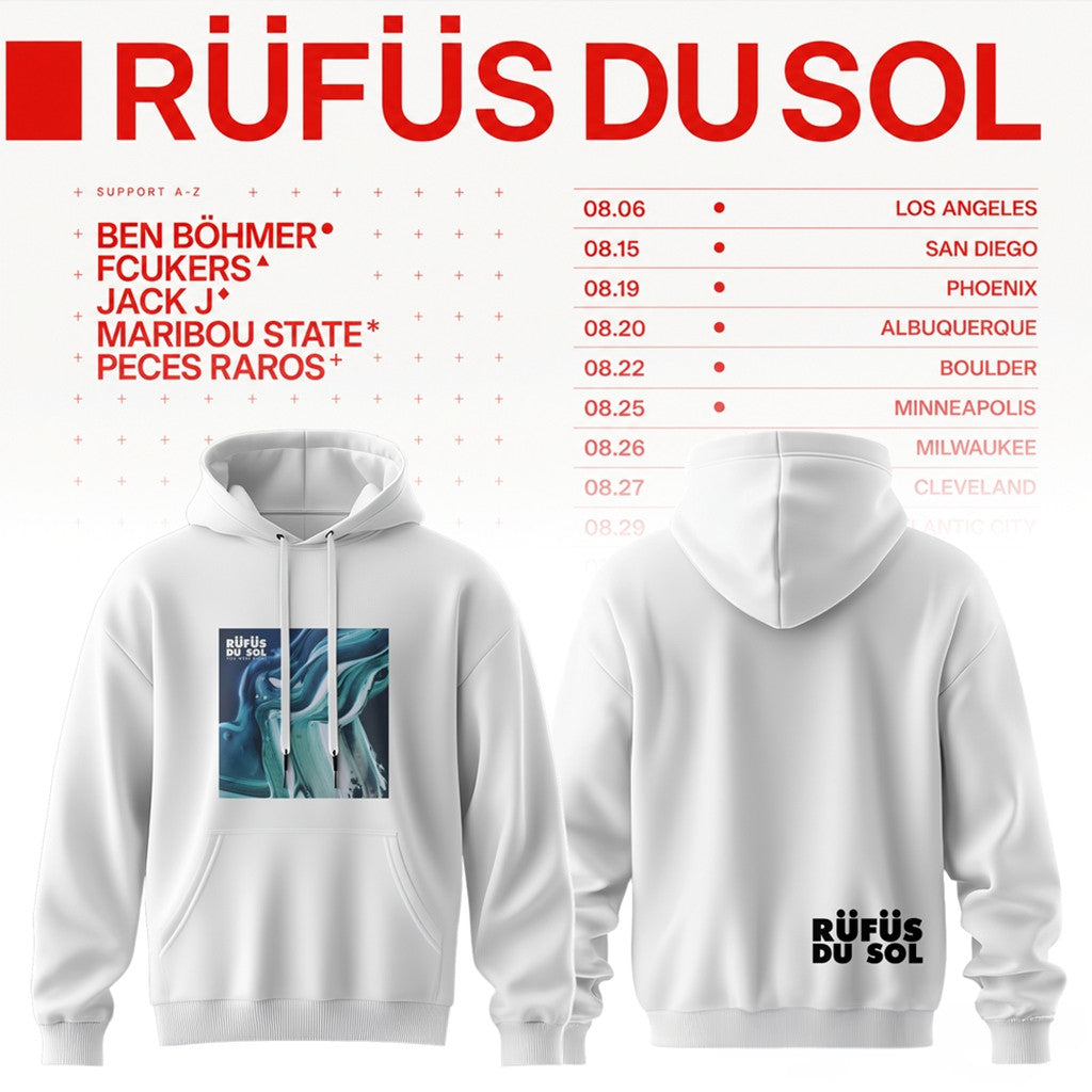 Rufus Du Sol 2026 Tour White Collection Hoodie Rufus Du Sol Merch Music Lover Gifts For Him - Loomnari