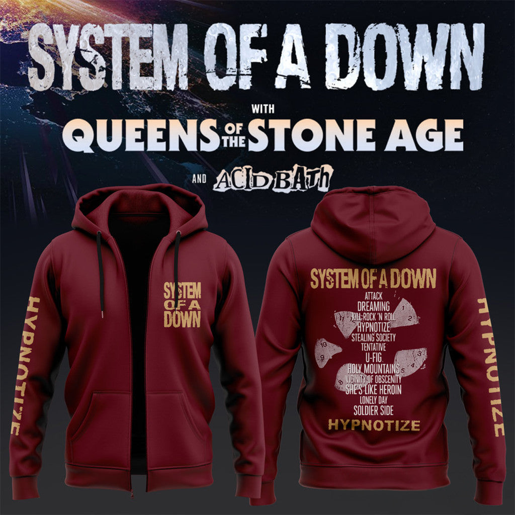System Of A Down UK EU Tour 2026 Zip Hoodie SOAD Merch Cool Gifts For Music Lovers - Loomnari