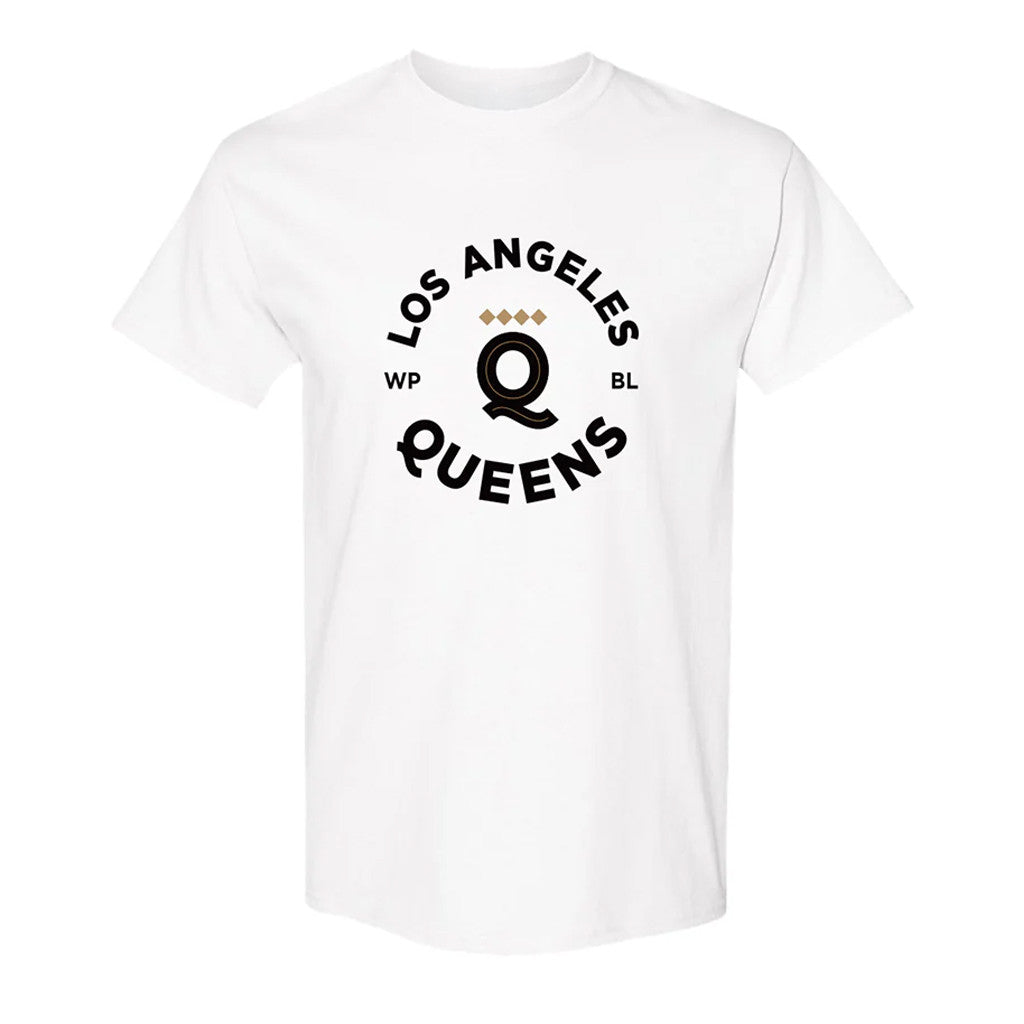 Women's Pro Baseball League Merch WPBL 2026 Los Angeles Queens Roundel T-Shirt Fan Gear White - Loomnari