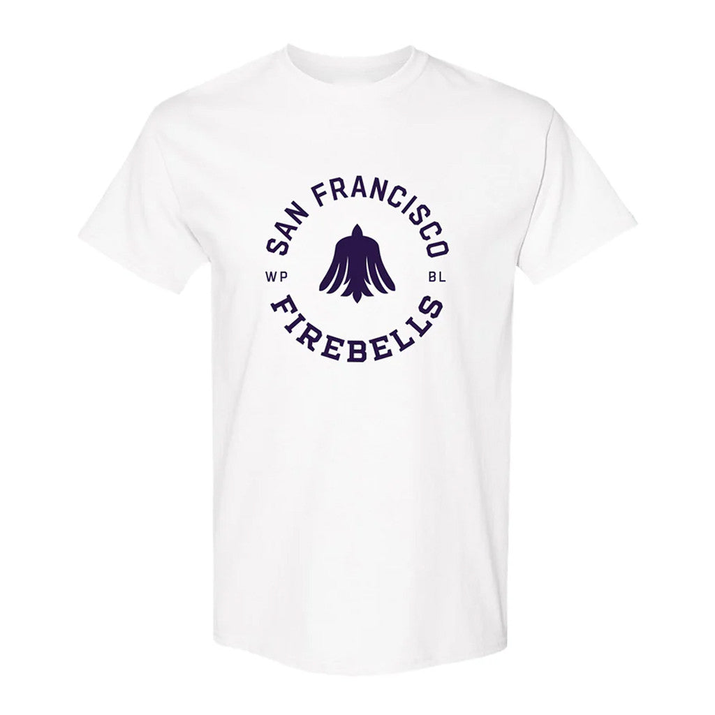 Women's Pro Baseball League Merch WPBL 2026 San Francisco Firebells Roundel T-Shirt White - Loomnari
