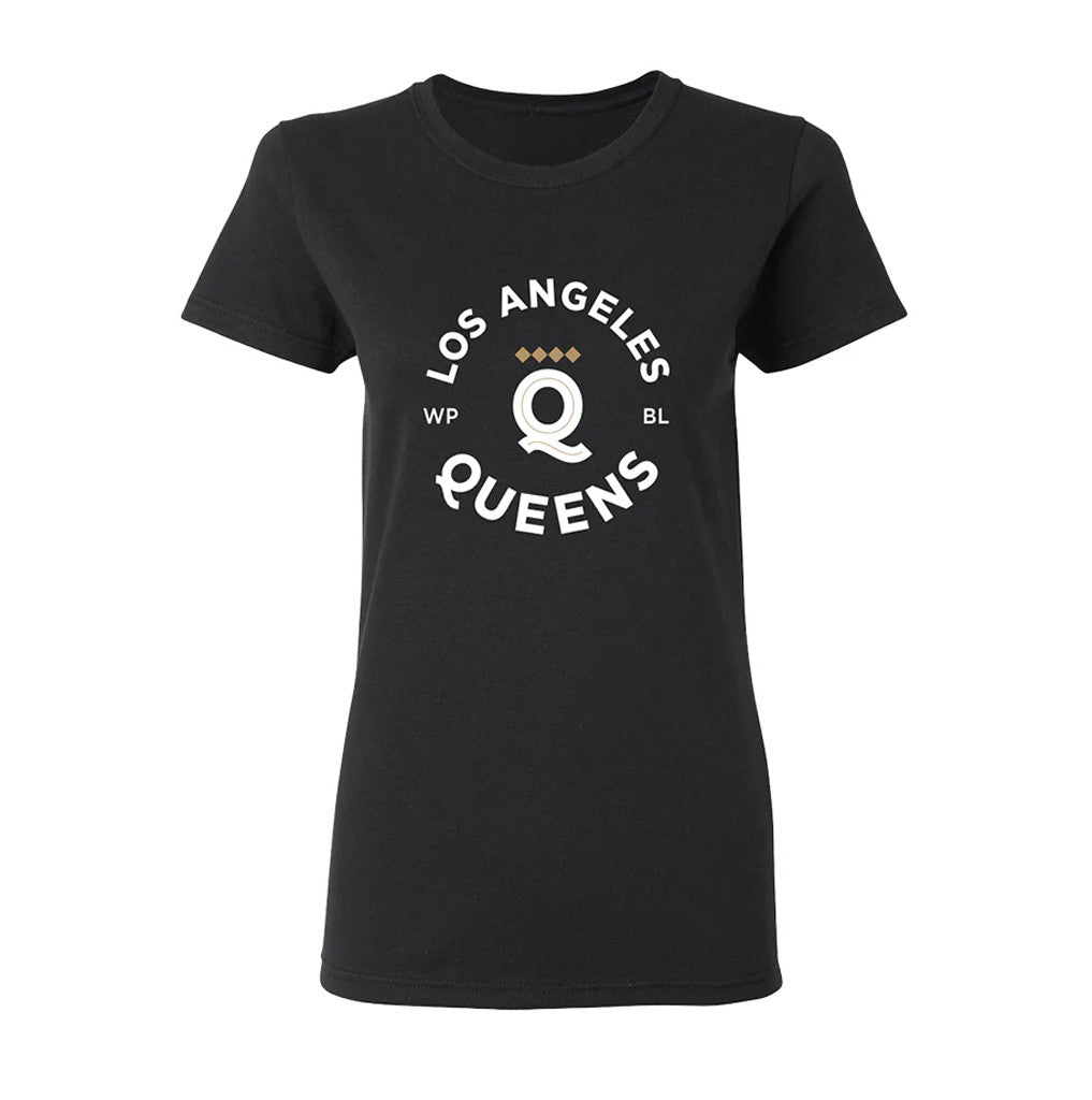 Women's Pro Baseball League Merch WPBL 2026 Los Angeles Queens Roundel Shirt Fan Apparel Black - Loomnari