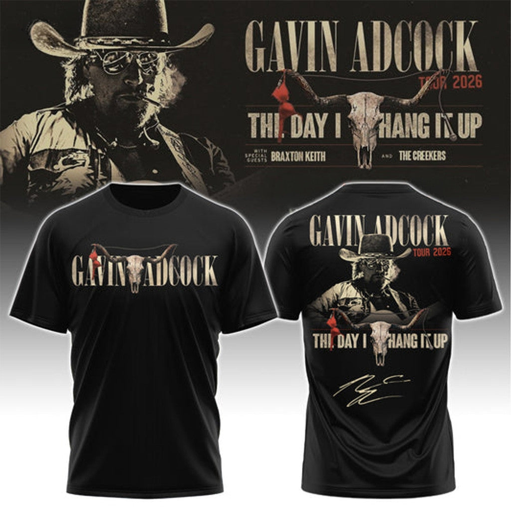 Gavin Adcock Steer Skull T-Shirt The Day I Hang It Up Gavin Adcock Tour 2026 Merch Fan Gifts - Loomnari