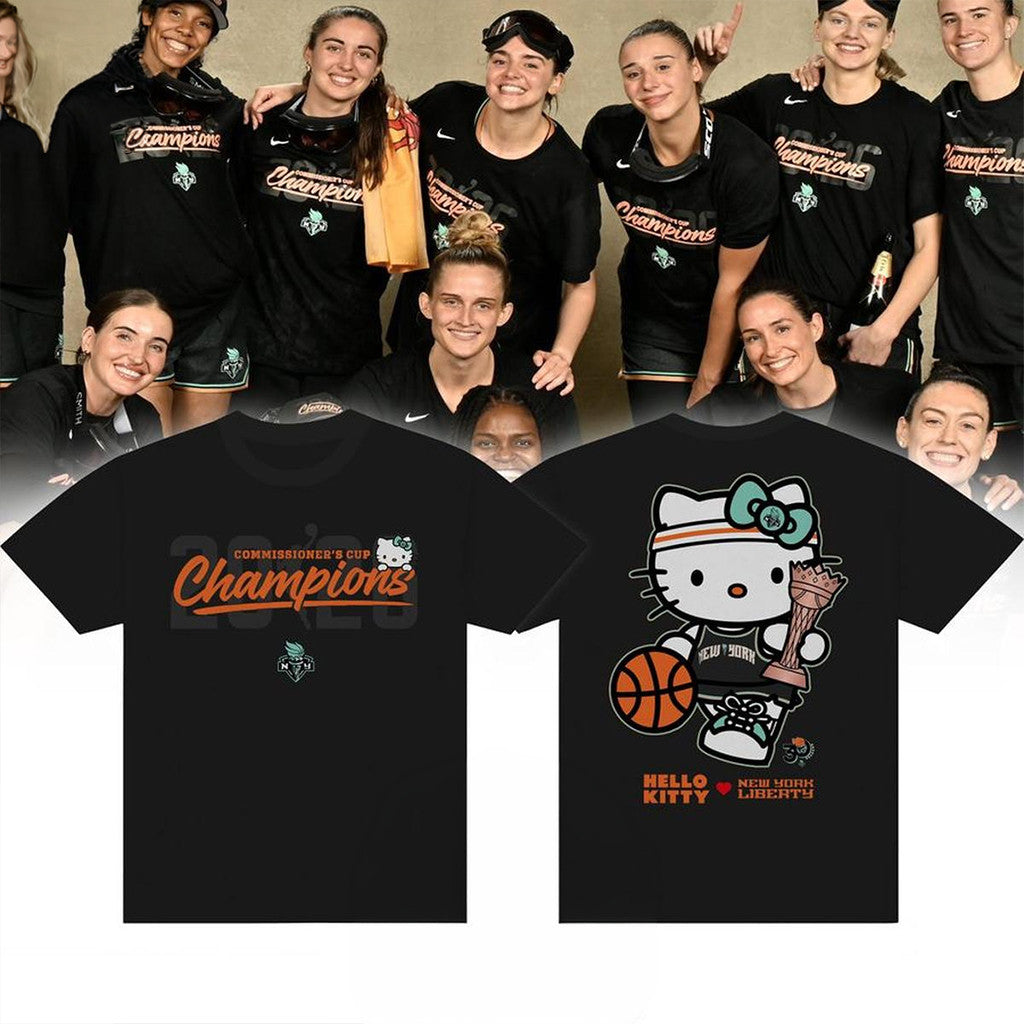 New York Liberty x Hello Kitty 2026 WNBA Commissioner's Cup Champions Shirt Fan Merch Black - Loomnari
