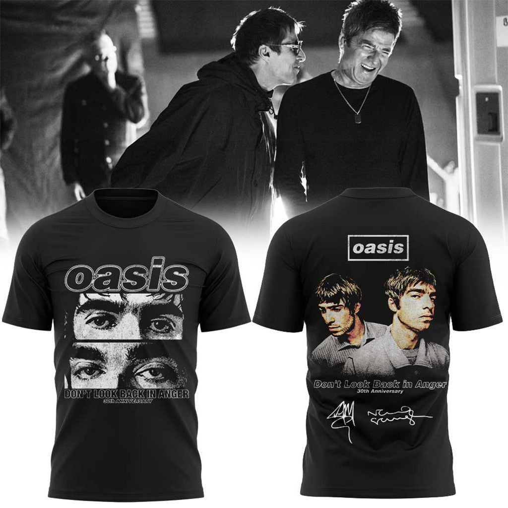 Oasis Don't Look Back In Anger 30Th Signature Black T-Shirt Oasis Band Merch Gift For Fans - Loomnari