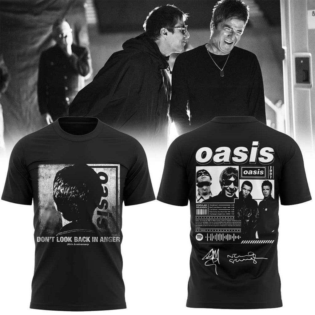 Oasis Don't Look Back In Anger 30Th Signature Black T-Shirt Oasis Merch Gift For Music Fans - Loomnari