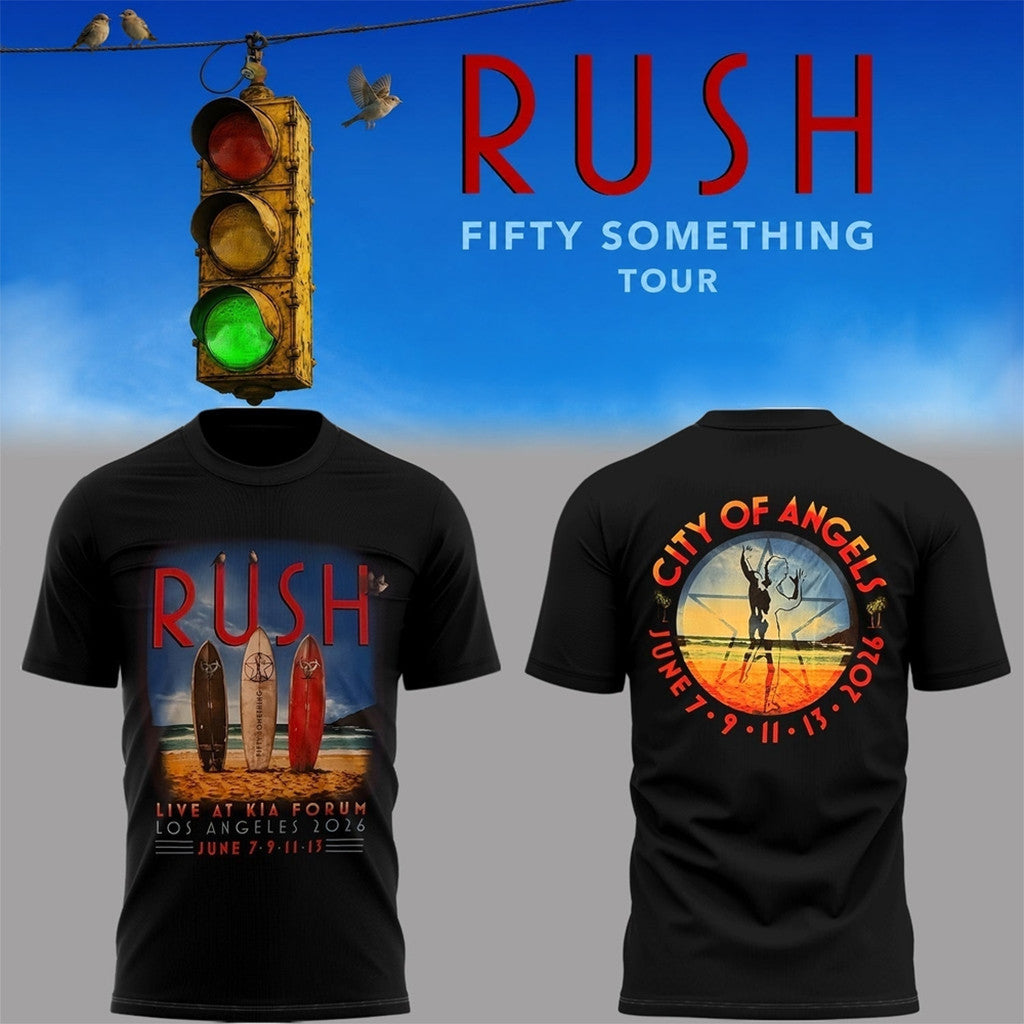 RUSH Band Merch 2026 Fifty Something Tour At Kia Forum Los Angeles California T-Shirt Fan Gifts - Loomnari