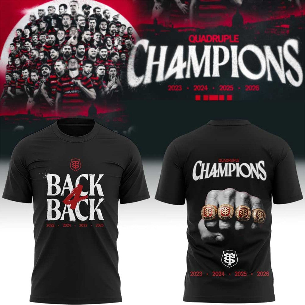 Stade Toulousain Rugby Back Four Back Champions Shirt 2026 Stade Toulousain Merch Gift For Fans - Loomnari