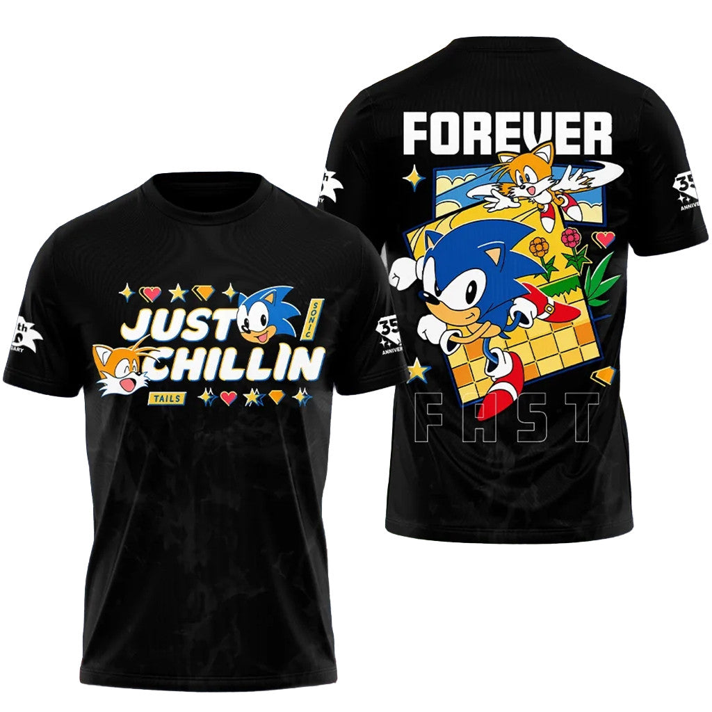 Sonic The Hedgehog 35Th Anniversary Forever Fast T-Shirt Just Chillin Sonic The Hedgehog Merch - Loomnari