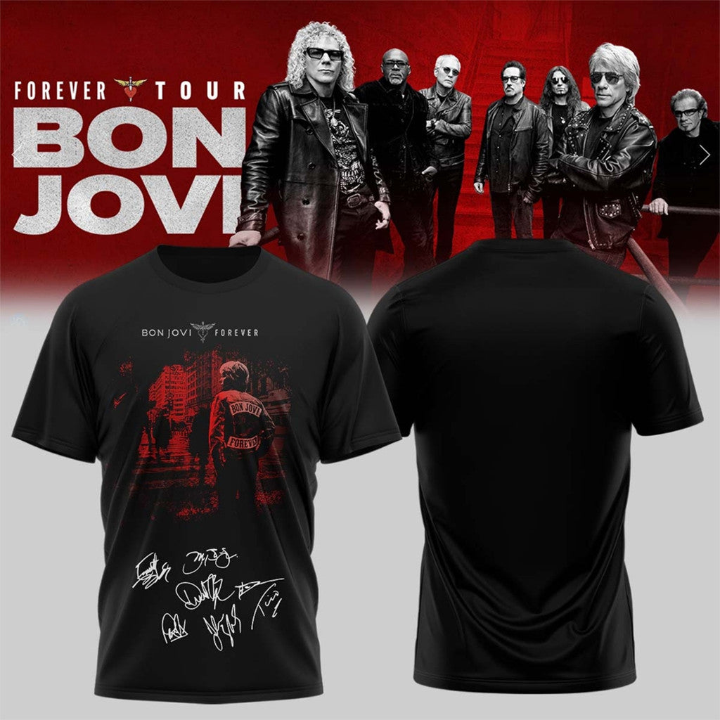 Bon Jovi Forever Tour T-Shirt Signature 2026 Bon Jovi Merch Cool Gifts For Rock Lovers - Loomnari