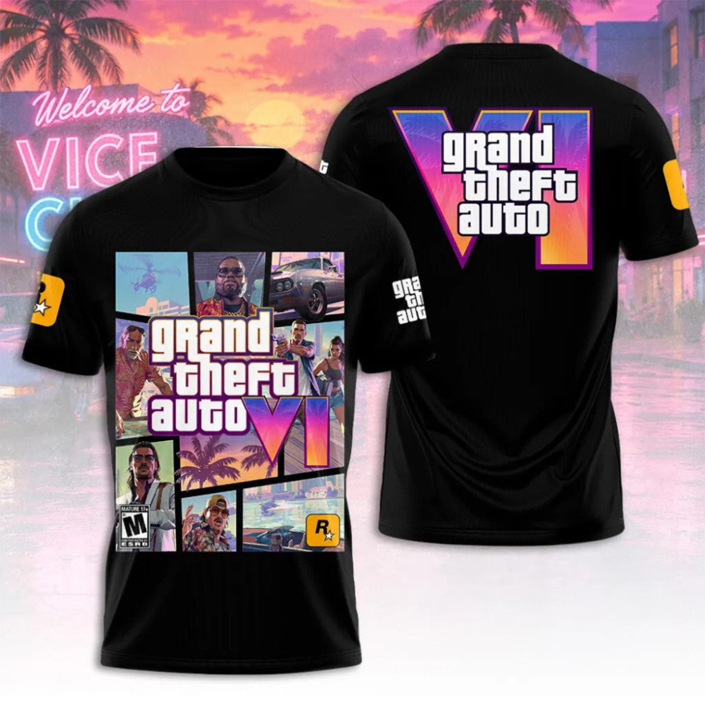 Grand Theft Auto VI 2026 T-Shirt Black GTA 6 Merch Birthday Gift For Game Lovers - Loomnari