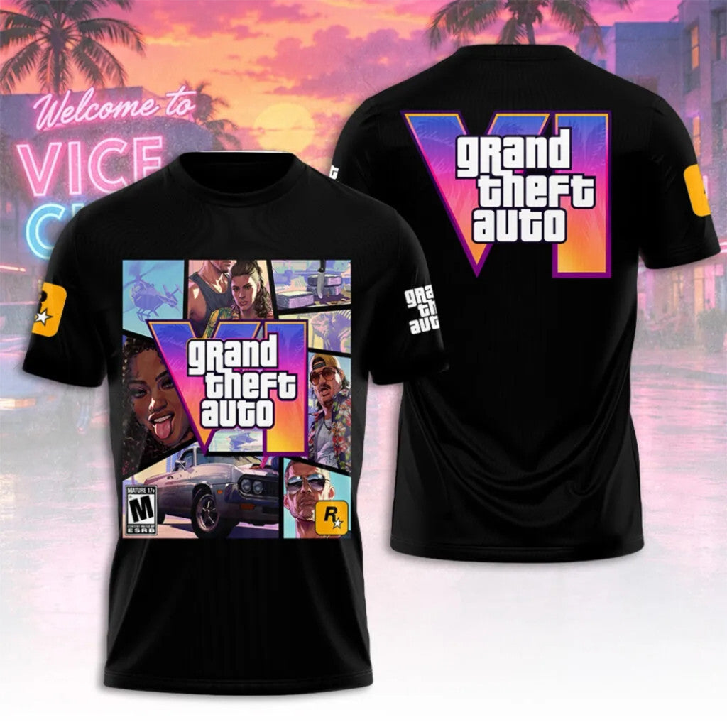 Grand Theft Auto VI T-Shirt Black GTA 6 Merch 2026 Perfect Gift For Game Lovers - Loomnari
