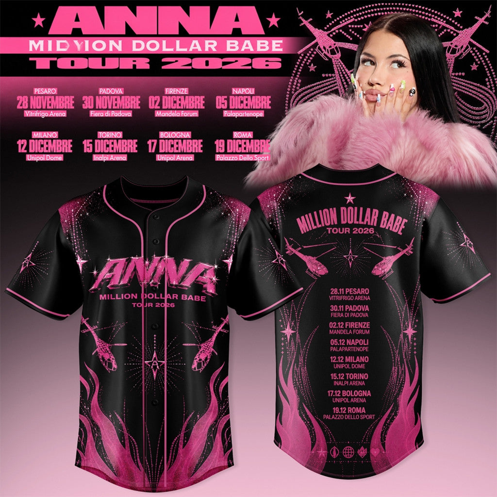 ANNA Million Dollar Babe Tour 2026 Black Baseball Jersey ANNA Merch Best Gift For Rap Fans - Loomnari