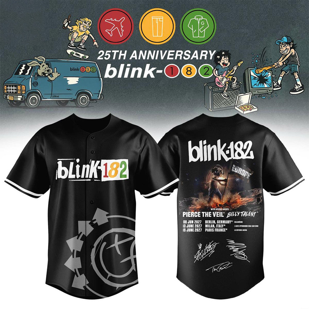 Blink 182 New EU Shows 2026 Signature Baseball Jersey Blink 182 Merch Signed - Loomnari
