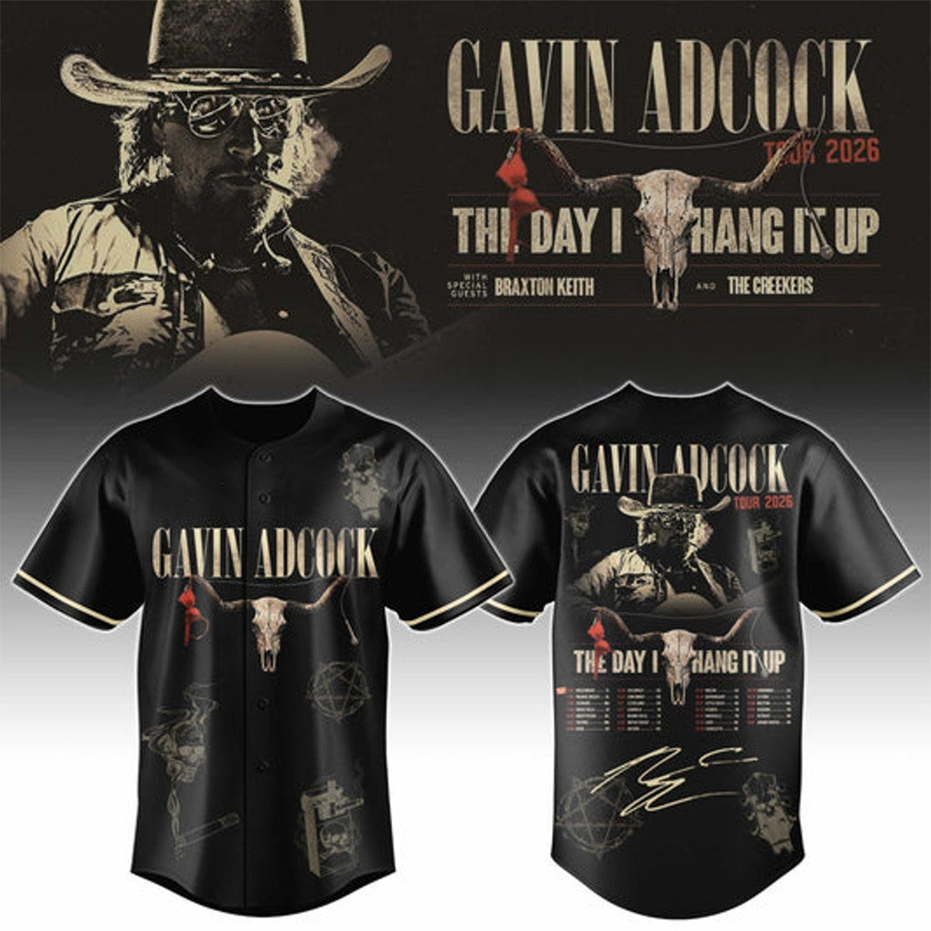 Gavin Adcock Steer Skull 2026 Baseball Jersey Gavin Adcock Tour Merch Signature Gift For Fans - Loomnari