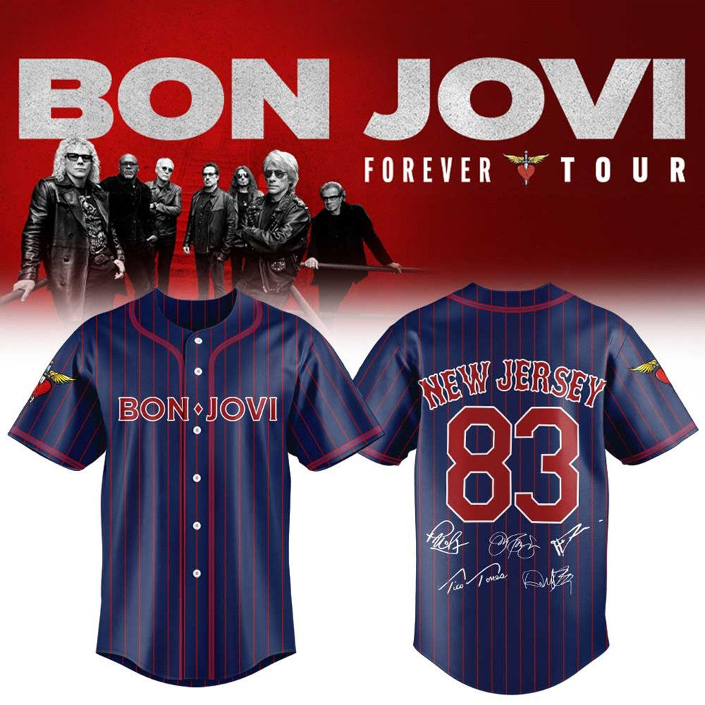 Bon Jovi Forever Tour 2026 Merch New Jersey #83 Jersey Signature Bon Jovi Merch Fan Gifts - Loomnari
