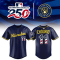 Jackson Chourio Jersey Shirt #11 Milwaukee Brewers America 250Th Anniversary 2026 Jersey - Loomnari