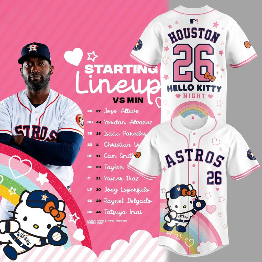Houston Astros X Hello Kitty Night 2026 Baseball Jersey Houston Astros Merch Adorable Gifts - Loomnari