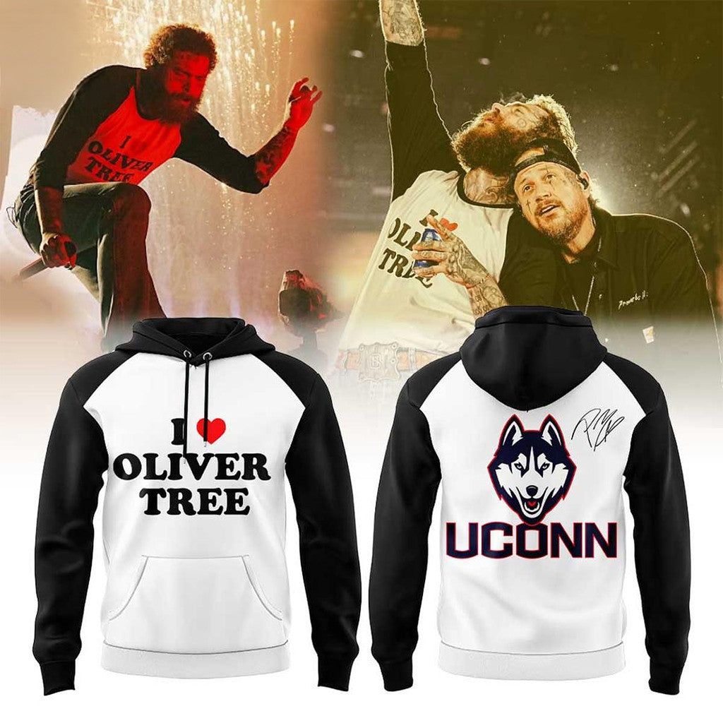 Uconn Huskies X Post Malone Big Ass Stadium Tour 2026 Hoodie I Love Oliver Tree Hoodie Fan Merch - Loomnari