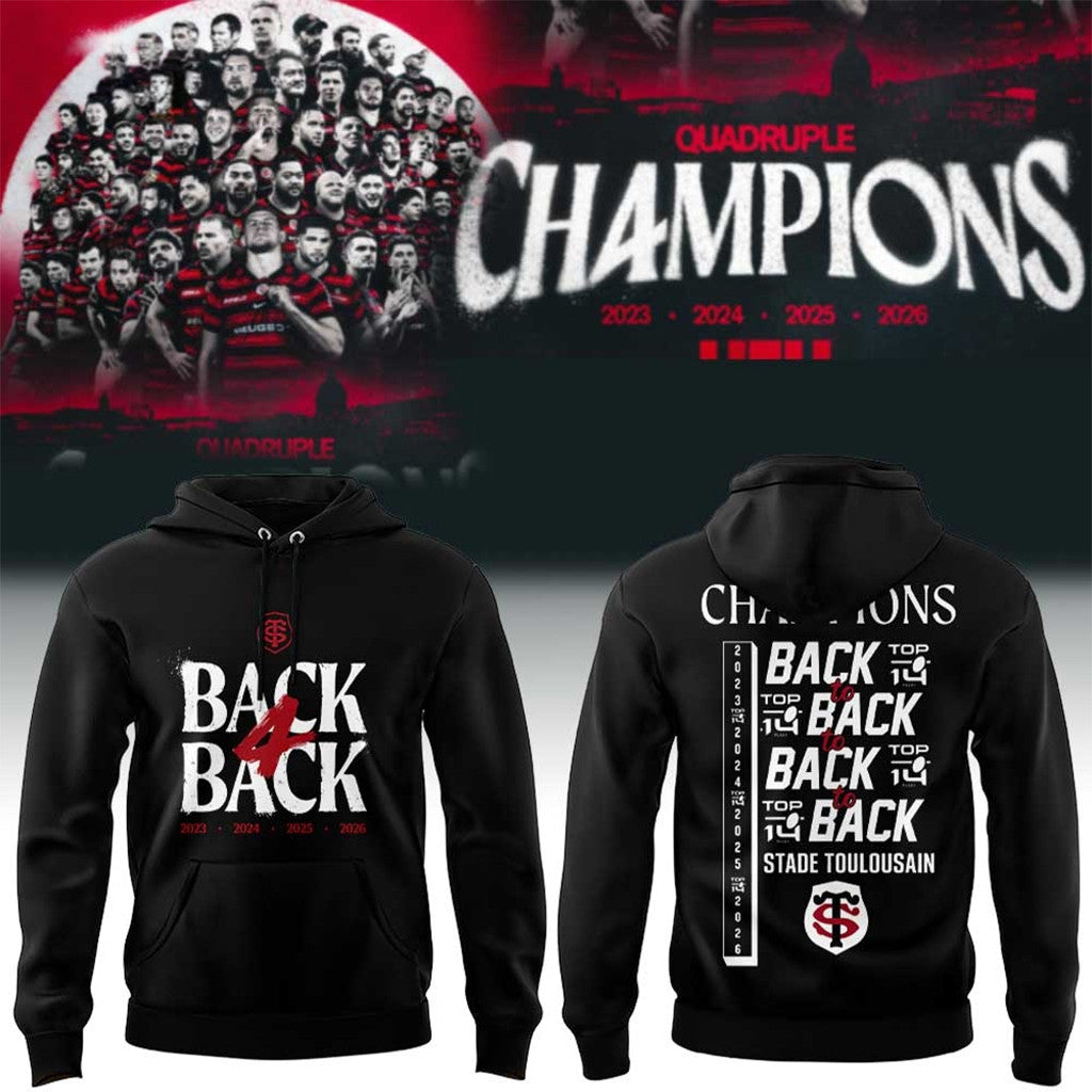 Stade Toulousain Rugby Back Four Back Champions Hoodie 2026 Stade Toulousain Merch Fan Gifts - Loomnari