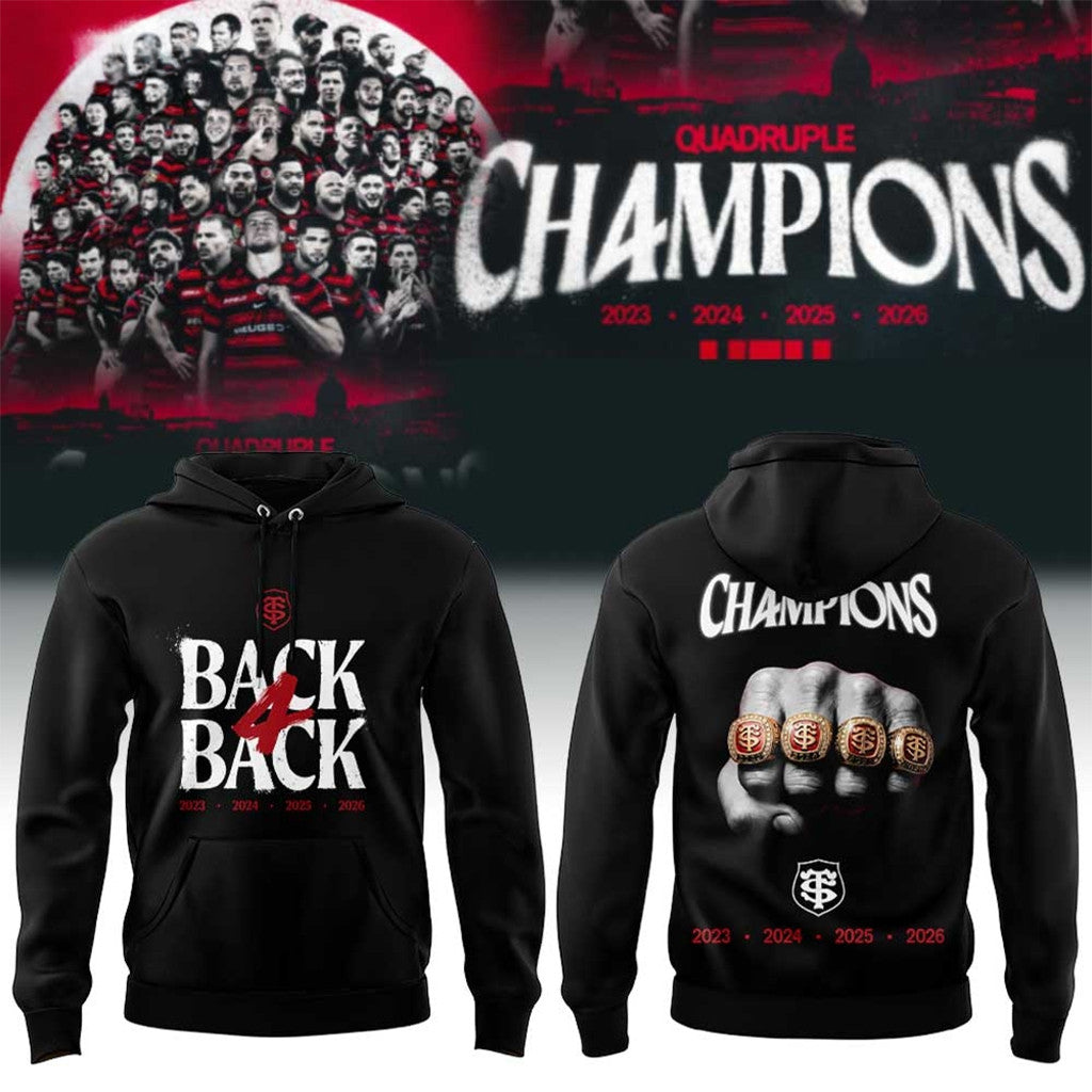 Stade Toulousain Rugby Back Four Back Champions Hoodie Stade Toulousain Merch 2026 Fan Gifts - Loomnari