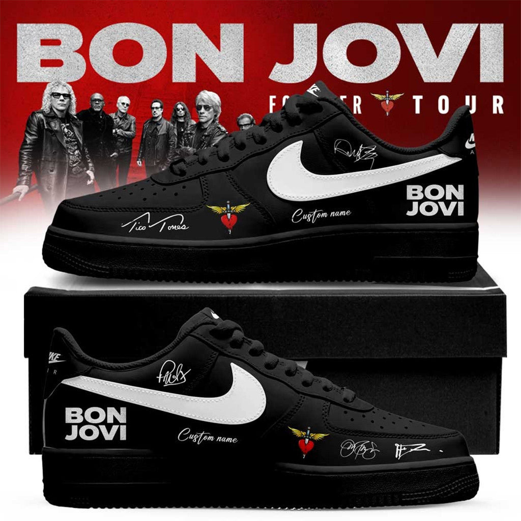 Custom Bon Jovi Forever Tour 2026 Signature Black Shoes Sneakers Bon Jovi Merch Fan Gifts - Loomnari