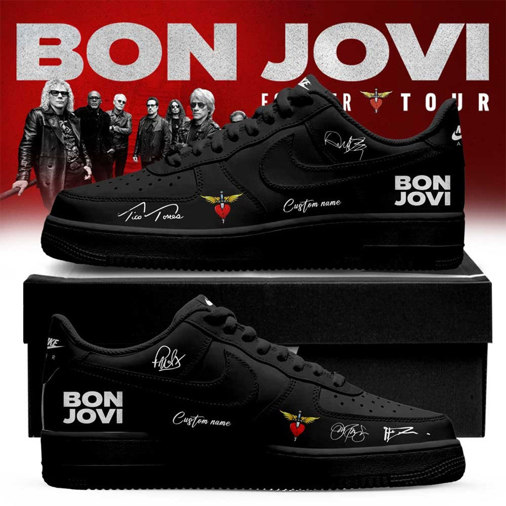 Personalized Bon Jovi Forever Tour 2026 Signature Black Shoes Sneakers Bon Jovi Merch Gifts - Loomnari