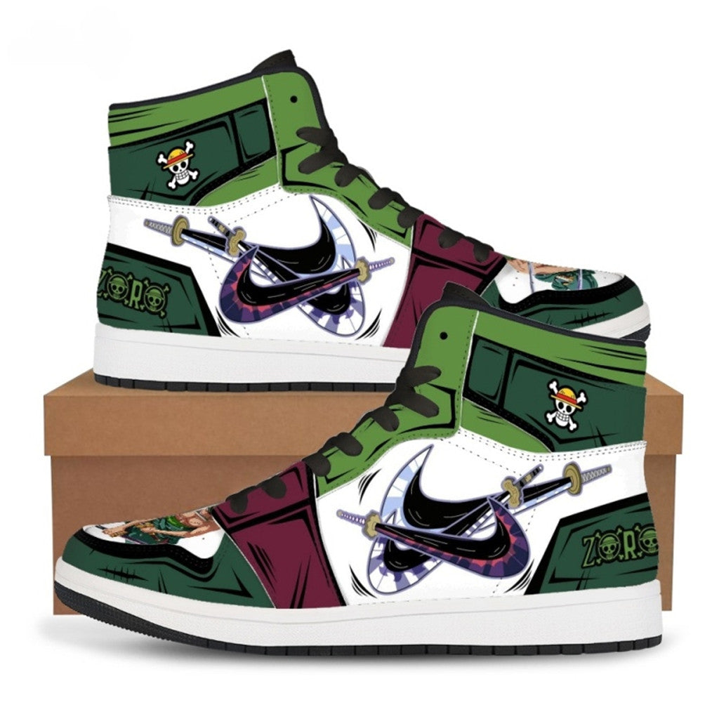 Roronoa Zoro One Piece High Sneakers Green White Anime Shoes Santoryu One Piece Merch 2026 - Loomnari