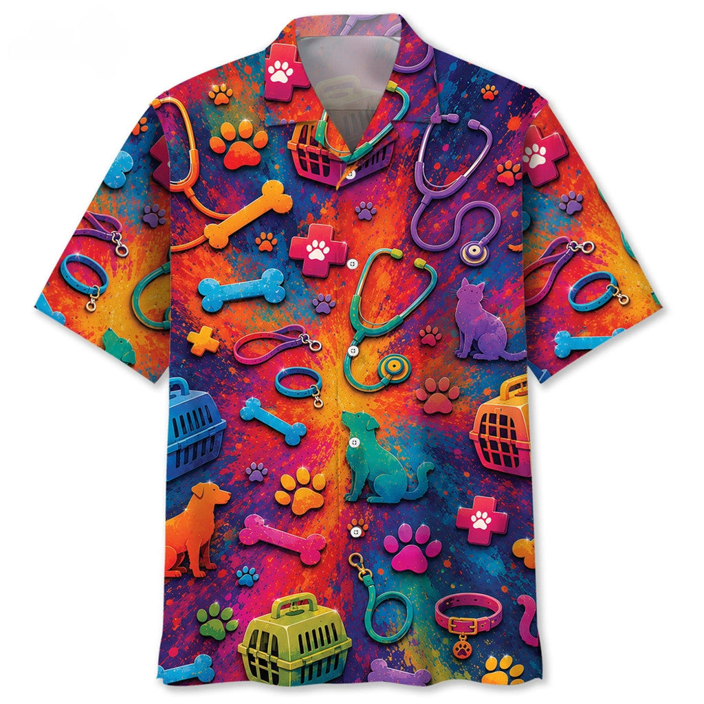 Colorful Veterinarian Vintage Art Hawaiian Shirt Veterinarian Clothing Gifts For Friends - Loomnari