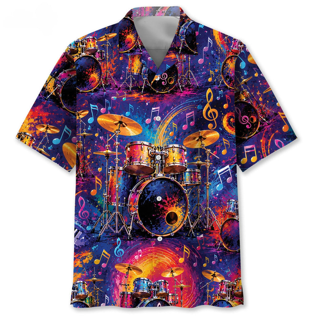 Colorful Vintage Drum Set Art Hawaiian Shirt Drummer Apparel Gift For Brothers - Loomnari
